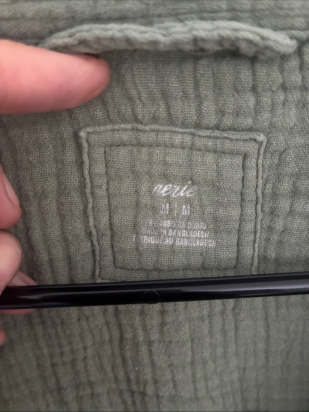 Aerie Oversize Waffle-Texture Button-Front Shirt - Olive Green - Medium - Picture 2 of 4